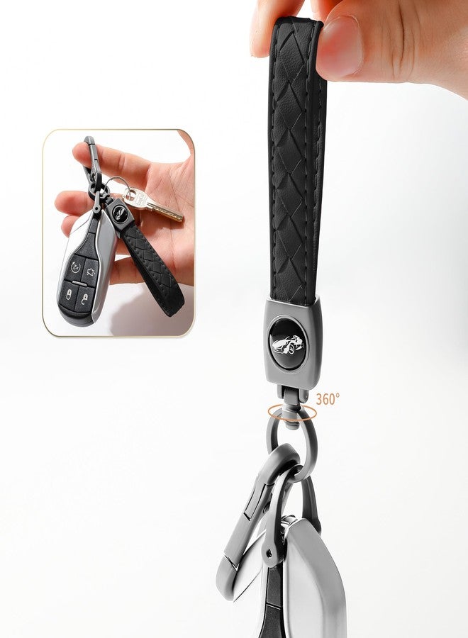 Gkeygo Carabiner Keychain, Universal Heavy Duty Woven Handmade Leather Key Chain, Car Fob Key Keychains with 360 Degree Rotatable Snap Swivel and Anti-Lost D-Ring for Men and Women, Gunmetal - Black - Image 4